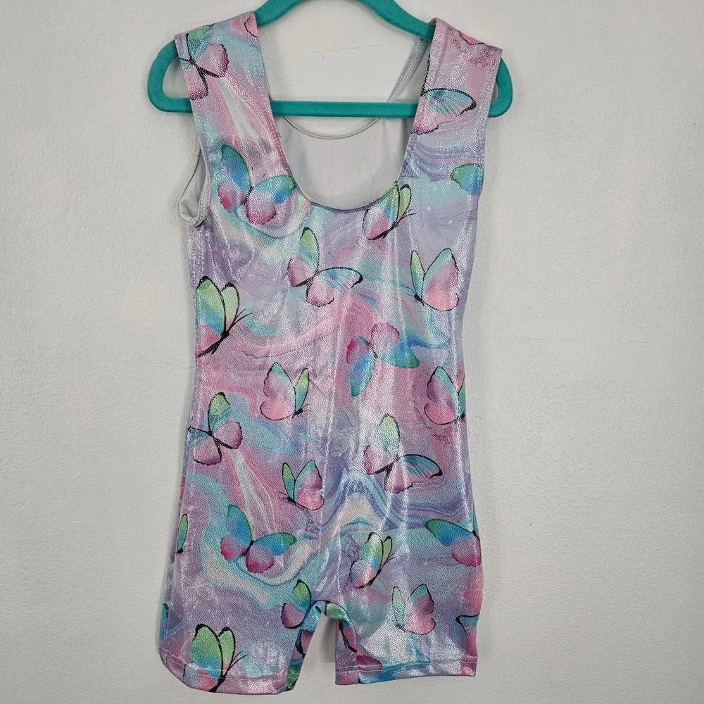 Girls Butterfly Gymnastics Biketard Set 3pc Metallic Dance Leotard Size‎ 7